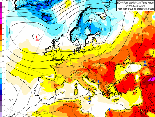 Colour weather graphic for UK and Europe