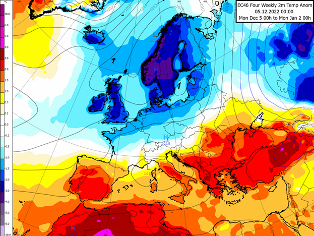 Colour weather graphic for UK and Europe