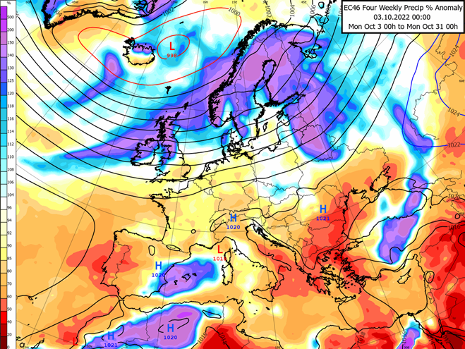 Colour graphic of UK and Europe weather